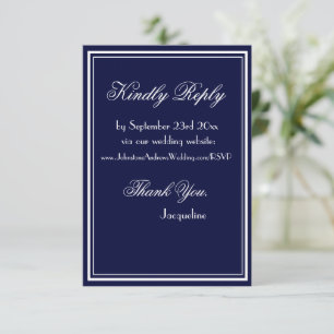 Chic script simple wedding website RSVP navy blue Enclosure Card