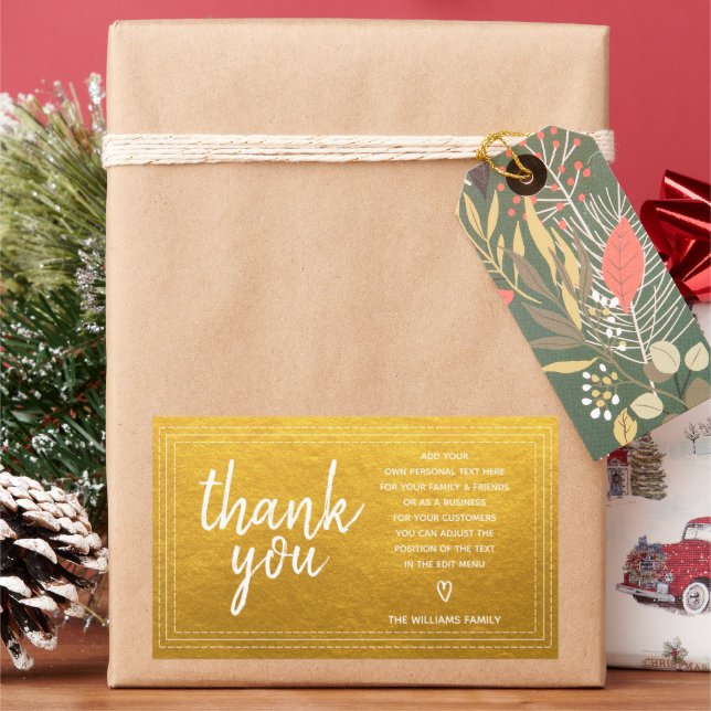 Chic Script Thank You & Personal Message Gold Gift Sticker (Holiday)