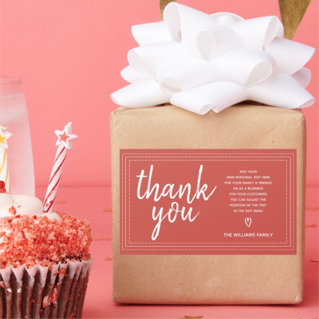 Chic Script Thank You & Personal Message Red Gift  Sticker (Party)