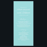 Chic Script Turquoise Blue Simple Minimal Wedding Program<br><div class="desc">Elegant minimal wedding program with white chic script calligraphy and modern typography on a turquoise blue background. Simply add your wedding program details. Exclusively designed for you by Happy Dolphin Studio. If you have any questions or requests, please contact us at happydolphinstudio@outlook.com. We're happy to help you make your wedding...</div>