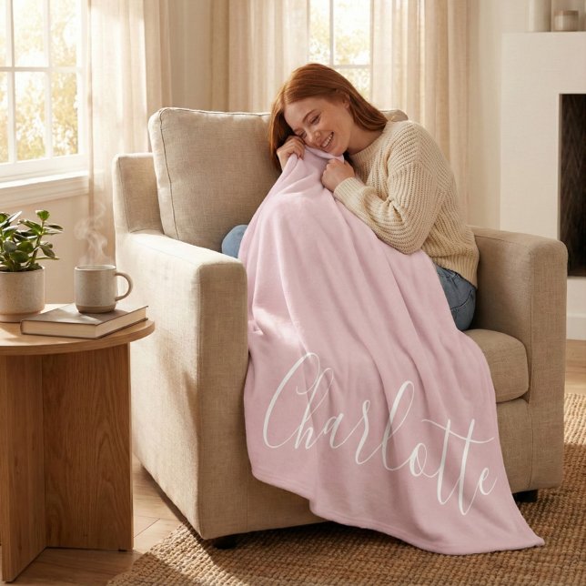 Chic Script Typography Personalized Girly Pink Fleece Blanket (Creator Uploaded)