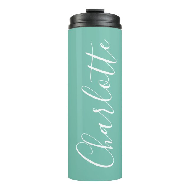 Chic Script Typography Personalized Modern Teal Thermal Tumbler (Front)