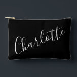 Chic Script Typography Personalized Name Black Accessory Pouch<br><div class="desc">Chic Script Typography Personalized Accessory Pouch in Black</div>