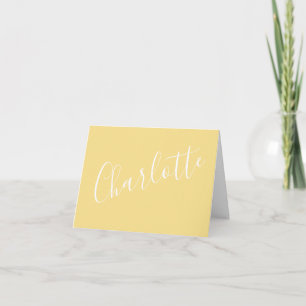 Chic Script Typography Personalized Name Yellow  Note Card