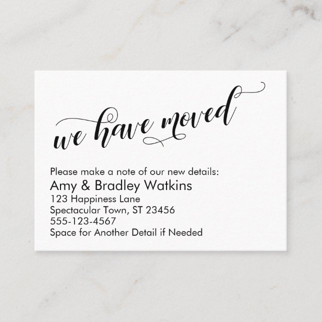 Chic Script Typography We Have Moved Handout Card (Front)