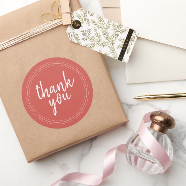 Chic Script Warm Red Thank You Gift Label (Gifting)