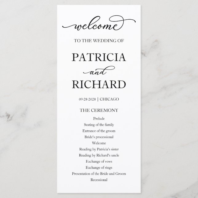 Chic Script Wedding Ceremony Program (Front)