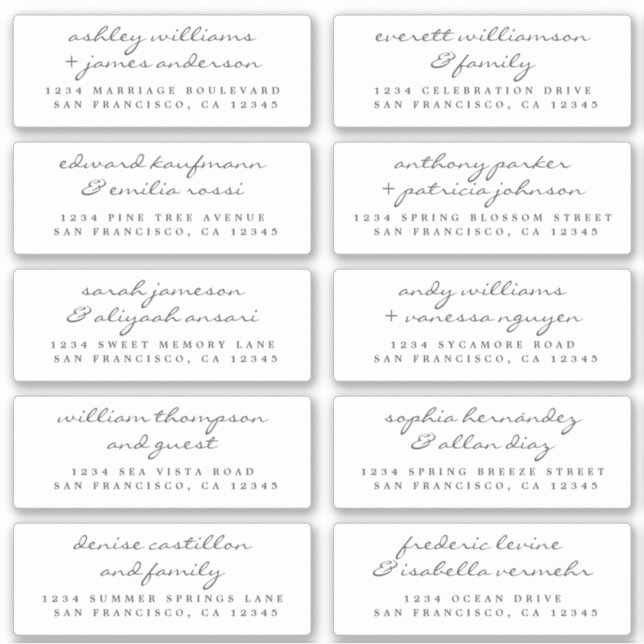 Chic Script Wedding Guest Address Labels (Front)