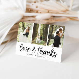 Chic Script Wedding Photo Collage Thank You Card