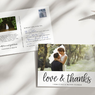 Chic Script   Wedding Photo Thank You Postcard