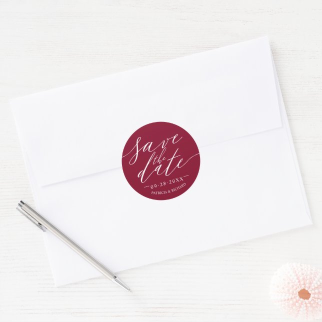 Chic Script Wedding Save The Date Classic Round Sticker (Envelope)