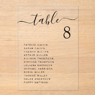 Chic Script Wedding Table Seating Chart Acrylic Invitations