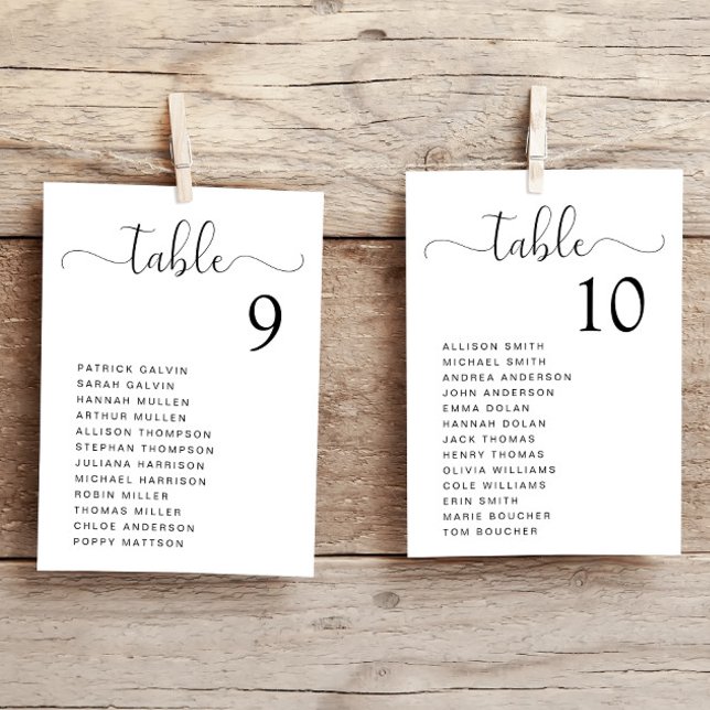 Chic Script Wedding Table Seating Chart Card (Creator Uploaded)