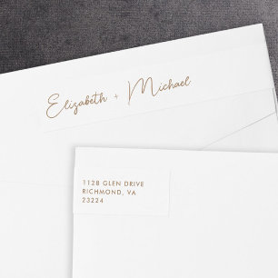Chic Script White Gold Wedding Return Address Wrap Around Label