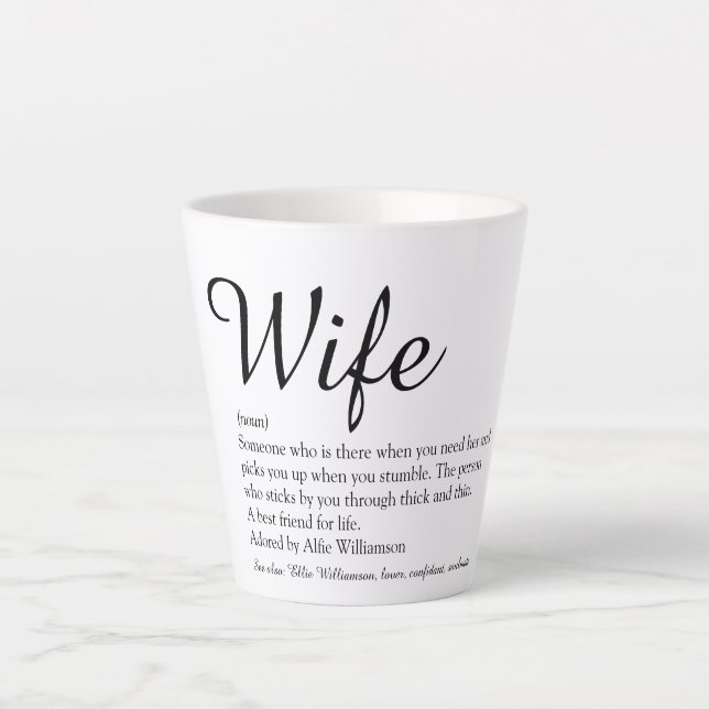 Chic Script Wife Definition Black and White Fun Latte Mug (Front)