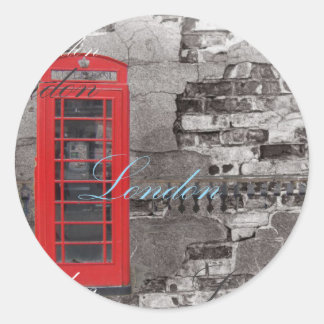 Chic scripts London Landmark Red Telephone Booth Classic Round Sticker