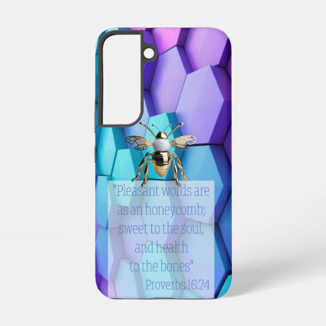 Chic Scripture Blue Mauve Honeycomb Gold Bee Samsung Galaxy S22 Case (Back)