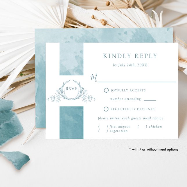 Chic Sea Glass Watercolor Wedding Monogram RSVP (Creator Uploaded)