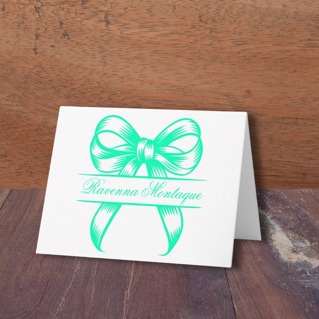 Chic Seafoam Green Decor Bow Elegant Name Wedding Note Card (Creator Uploaded)