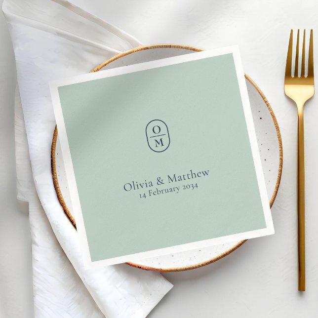 Chic Seafoam Green Modern Wedding Monogram Wedding Napkin (Creator Uploaded)
