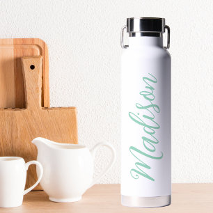 Chic Seafoam Green Name Handwritten Script Custom Water Bottle