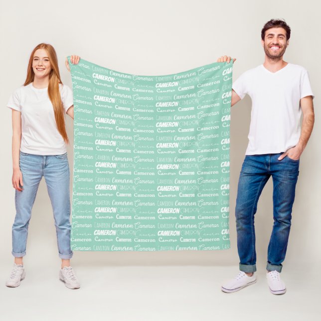 Chic Seafoam Green Personalized Name Collage Fleece Blanket (In Situ)