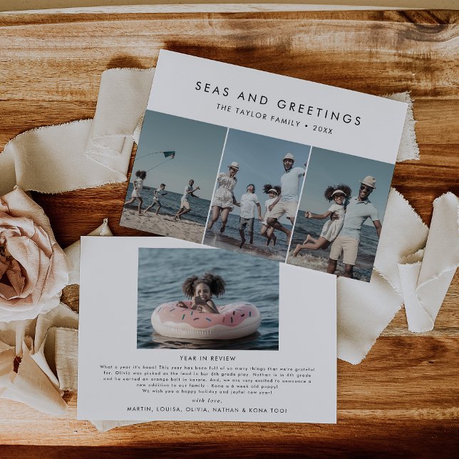 Chic Seas and Greetings Year In Review 4 Photo Holiday Card (Creator Uploaded)