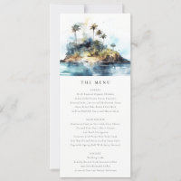 Chic Seascape Palm Tree Island Wedding Menu Card