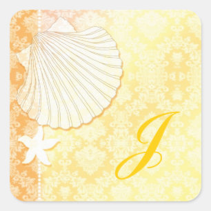 Chic Seaside Wedding Favour Square Sticker
