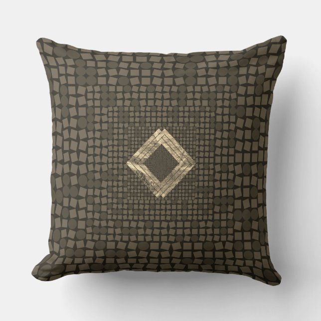 Chic sepia & gold throw pillow, abstract design throw pillow (Front)