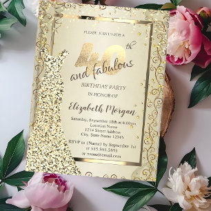 Chic Sequins Dress Gold 40th Birthday Invitation