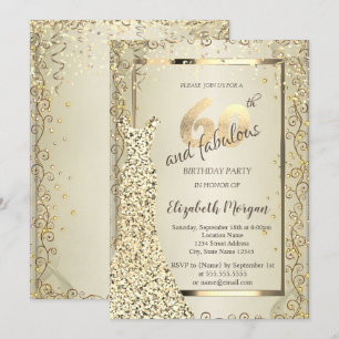 Chic Sequins Dress Gold 60th Birthday Invitation