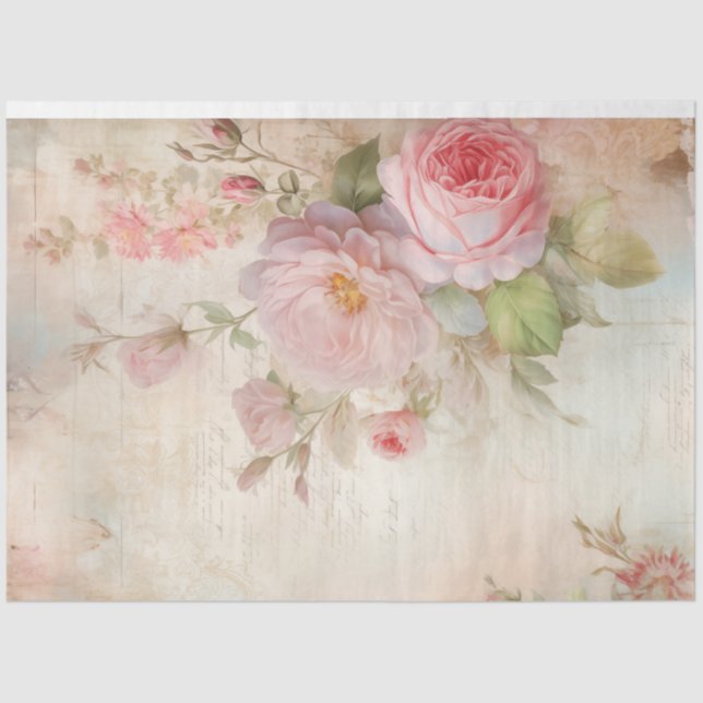 Chic shabby chic blush English roses ephemera Tissue Paper (Front)