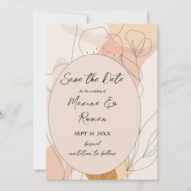 Chic, shades of pink with black flowers and frame save the date (Front)