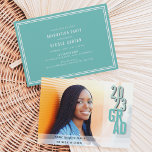 Chic Shadows Aqua | Photo Graduation Party Invitation<br><div class="desc">Trendy and modern 2016 graduation photo announcement or party invitation in chic colours features your landscape oriented senior portrait, with transparent white overlapping bands displaying your name and school. "201X Grad" appears on the right side in fresh mint green and aqua lettering. Add your party details to the back in...</div>