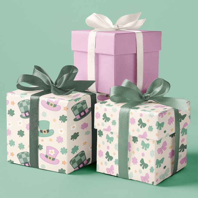 Chic Shamrock, bow and Hat Patrick’s Day  set of 3 Wrapping Paper Sheet (Chic Shamrock, bow and Hat Patrick’s Day set of 3 Wrapping Paper Sheets)