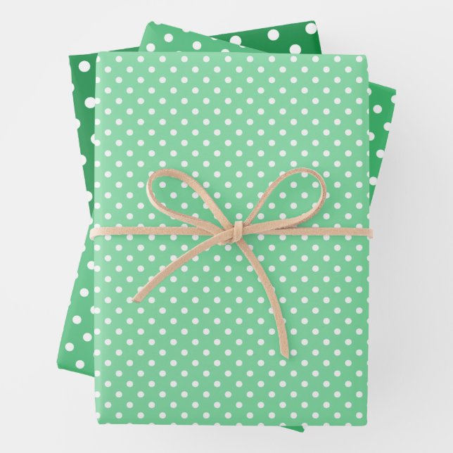 Chic Shamrock Mint Green White Polka Dots Pattern Wrapping Paper Sheet (In situ)