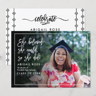 Chic She believed Script Quote Graduation Invitation
