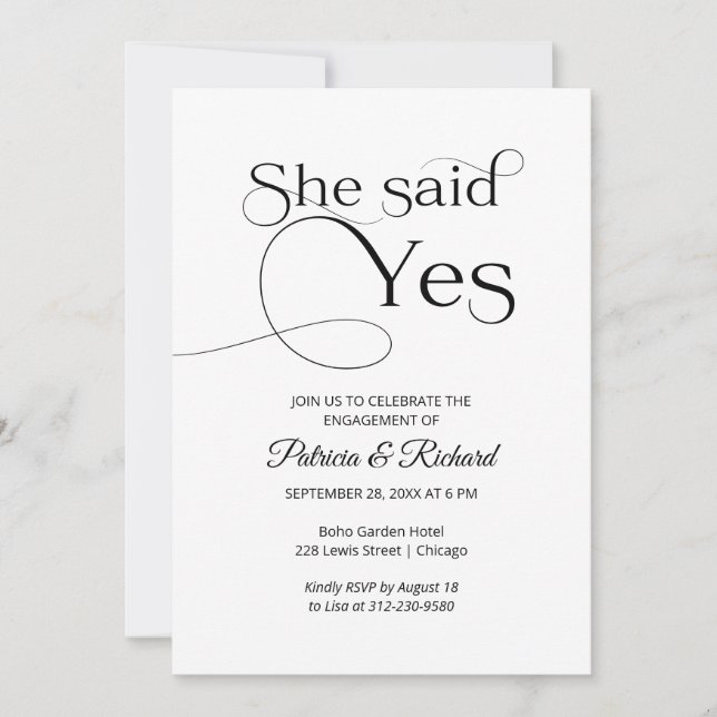 Chic She Said Yes Engagement Party Invitation (Front)