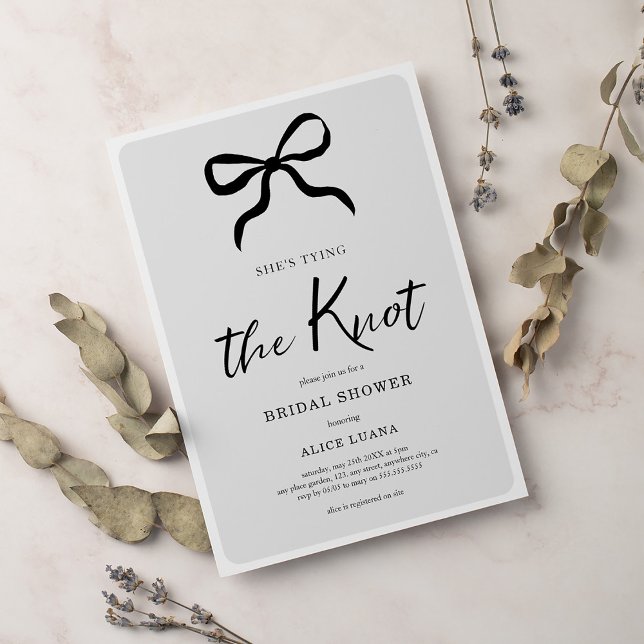 Chic She's Tying the Knot Black Bow Bridal Shower Invitation (Creator Uploaded)