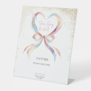 Chic She's Tying The Knot Pink Bow Advice & Wishes Pedestal Sign