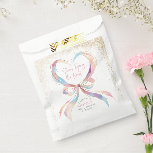 Chic She's Tying The Knot Pink Bow Bridal Shower  Favour Bag (Sealed)