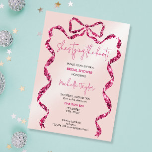 Chic She's Tying the Knot Pink Bow Bridal Shower Invitation