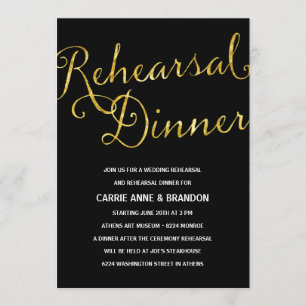 Chic Shimmer Faux Gold Foil Rehearsal Dinner Invitation