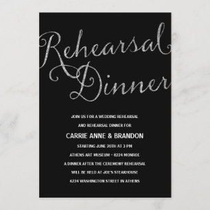 Chic Shimmer Faux Silver Foil Rehearsal Dinner Invitation