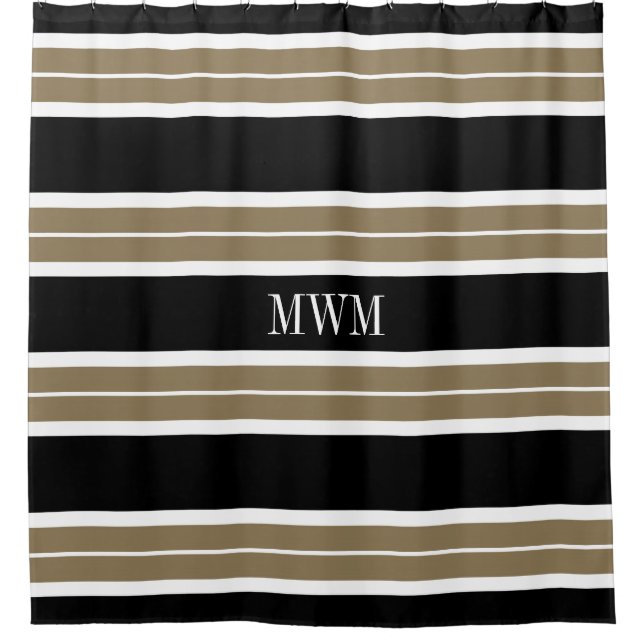 CHIC SHOWER CURTAIN_620 TAN/BLACK/WHITE STRIPES (Front)