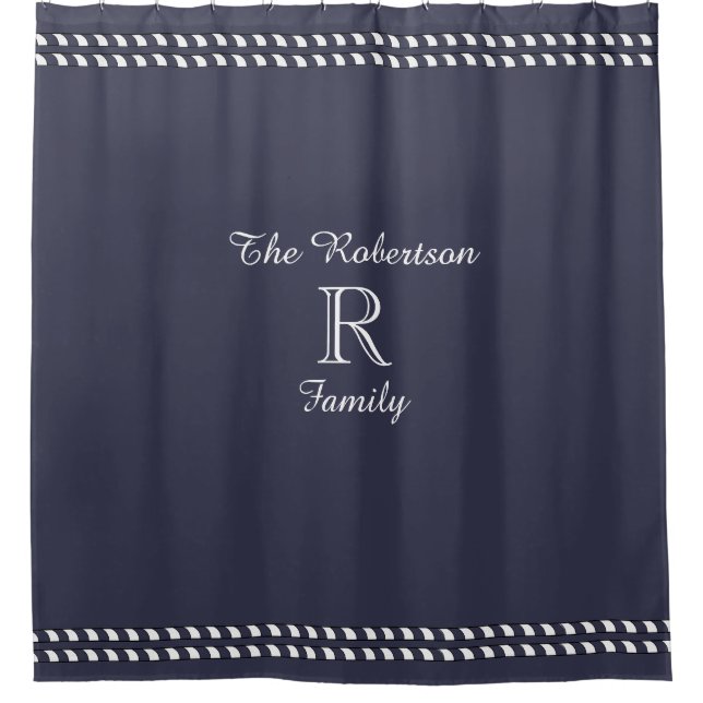 CHIC SHOWER CURTAIN_"FAMILY" NAVY/WHITE (Front)