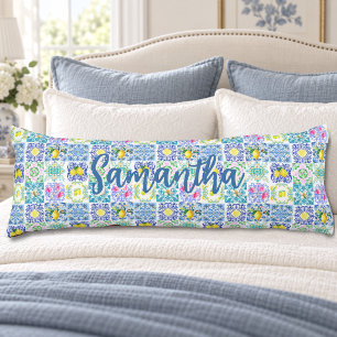 Chic Sicilian azulejo Amalfi Mediterranean tiles Body Pillow
