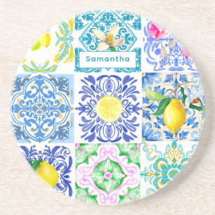 Chic Sicilian azulejo Amalfi Mediterranean tiles Coaster