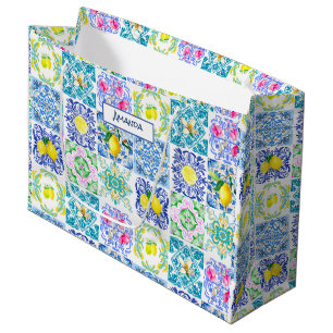 Chic Sicilian azulejo Amalfi Mediterranean tiles Large Gift Bag